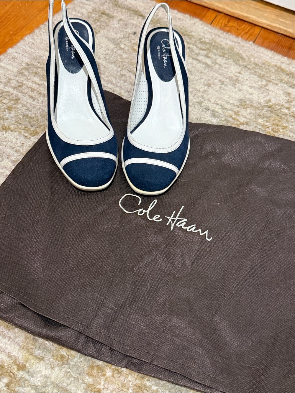 Cole Haan Navy and White Slingback Heels